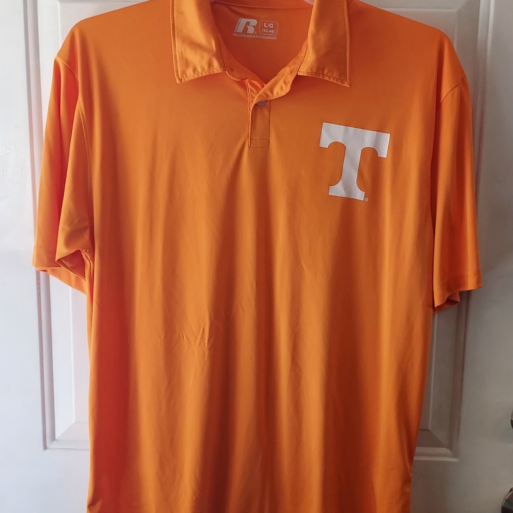 University Of Tennessee Volunteers Russell Athletics Orange Polo W/ Power T Sz L